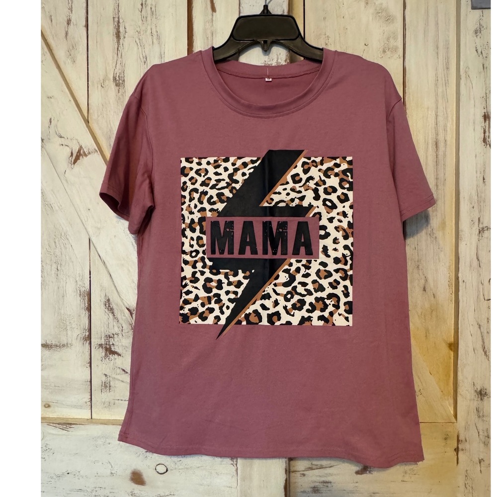 Mama Animal Print Storm Pink Short Sleeves Tee Size M